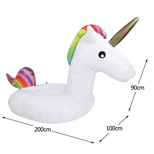Inflatable Unicorn Pool Float, Outdoor Swimming Pool Floatie Float Lounge Toy Bed with Rapid Valves for Kids 02