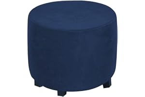 XGANGM 45cm Round Velvet Ottoman Stool Cover Slipcover Stretch Velvet Round Pouffe Cover Small Footstool Protector Cover Storage Chair Slipcover Washable,Navy blue