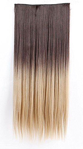 S-noilite® Damen Premium-Lang Glatt Haarverlängerung Haare Clip-in Dip Dye Ombre Menschen gemacht Haarteile(63CM,Dunkelbraun bis Graublond) - 2