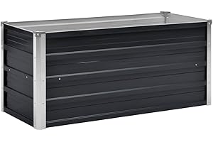 vidaXL Garden Raised Bed, Galvanised Steel, Anthracite, 100x40x45 cm, Open Bottom, Outdoor Patio Planter, Flower and Vegetable Box, Lawn and Garden, DIY Raised Bed