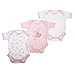 Baby Bodysuits, Baby Girls Pink Bear Pattern Short Sleeve Bodysuit Allergy Free (Pack of 3) ( Height: 56cm Weight: 4.5kg (Newborn))