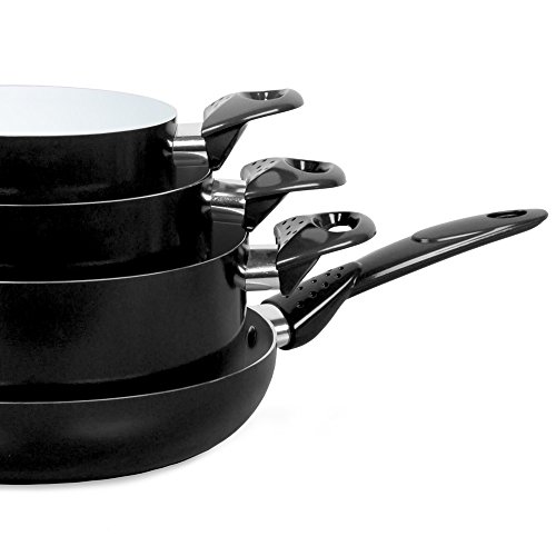 TecTake 8 teiliges Keramik Kochtopf Set mit Glasdeckel -diverse Farben- (Schwarz) - 9
