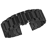 Edelstahlarmband mit 18mm / 20mm / 22mm / 24mm Metallersatzarmband mit Schmetterlingsschnalle Faltschließe für Herren Damen schwarz 24mm