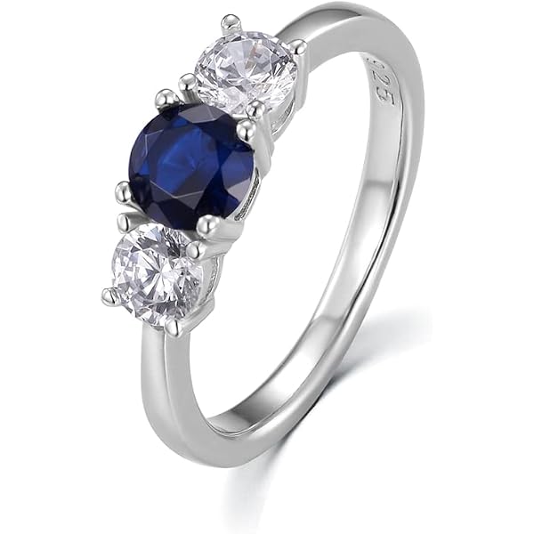 Solid 925 Sterling Silver Eternity Ring With Blue & White Sapphire - Ladies Wedding Band Stackable