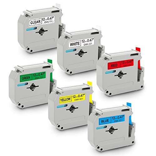 Markurlife kompatible Etikettenband als Ersatz für Brother P-Touch MK Tape 12mm MK-231 MK-131 MK-431 MK-531 MK-631 MK-731 Etikettenband für Label Maker PT-65 PT-75 PT-80 PT-M95,12mm x 8 m,6 Farben