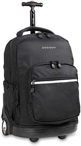 School rolling backpack with plastic bottom for extra protection. JWorld Sunrise model. Black design.