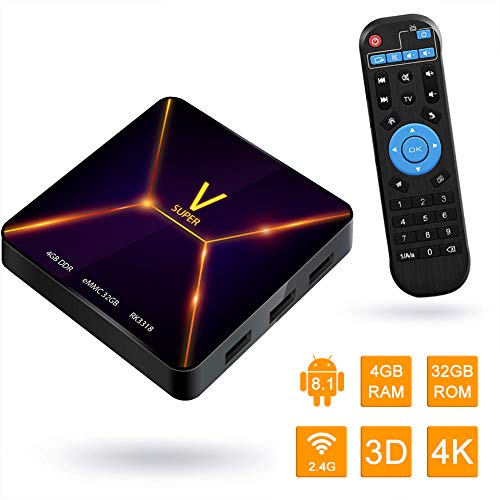 Android TV Box?Super V Android 9.0 TV Box 4GB RAM/32GB ROM RK3318 Quad-Core Soporte 2.4Ghz WiFi BT 4.0 4K HDMI DLNA 3D Smart TV Box