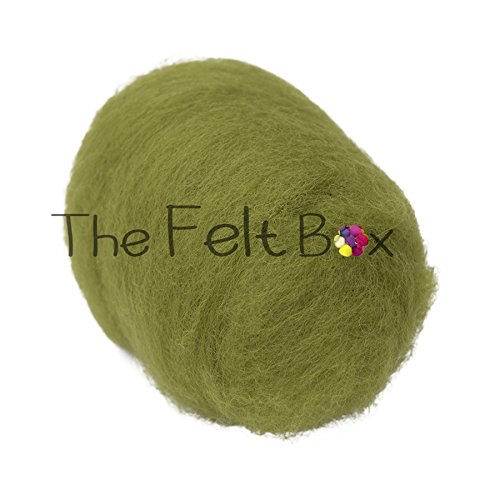 Olive #77 Carded Wool for Needle Felting – Short Fibre Batt 100g | Craft Wool for Dry Felting, Toys, Animals, Beginners
