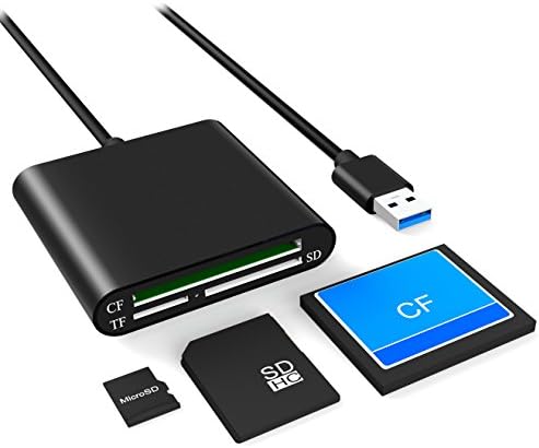 Alcey USB 3.0 Aluminum Card Reader, Superspeed USB 3.0 Multi-in-1 3-Slot Card Reader for CF/SD/Micro SD/TF for iMac, MacBook Air, MacBook Pro, MacBook, Mac Mini, PCs and Laptops, black