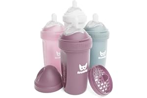 Herobility Double Anti-Colic Baby Bottles – 4-Pack – Multicolor (White, Gray, Pink, Hawthorn Rose, 8.5 fl oz/240 ml)
