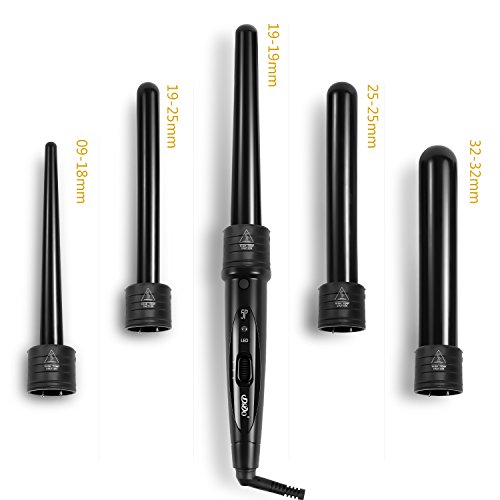 BESTOPE Lockenstab Set 5 in 1 Multifunktions Austauschbare Lockenwickler Kit 5 Austauschbare Curling Eisenstab Unterschiedlichen Größen Lockenstäbe mit Hitzebeständige Handschuhe - 5