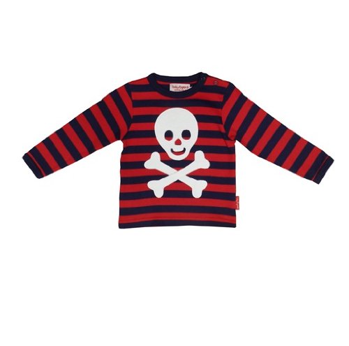 Toby Tiger Unisex Baby Organic Pirate Applique Long Sleeve T-Shirt Blue/ Red 6 - 12 Months