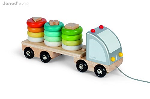 Imagen 2 de Janod 4505596  - Camiones con 12 anillos de colores de apilamiento