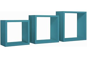 MODULARREDO | INCUBO Set di 3 Mensole da Muro, Cubi Arredo, Mensole Cubo, Cubi da Parete, 35x35 p15.5 cm 30x30 p15.5 cm e 25x25 p15.5 cm, Blu Laguna - Made in Italy