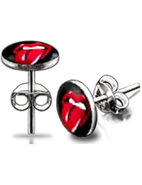Ein Paar 8 mm Runde Rock and Roll Zungen Ohrstecker aus 925 Sterling Silber - Inklusive Geschenkbox