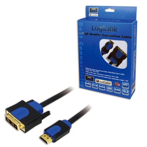 LogiLink CHB3103 HDMI High Speed mit Ethernet (V1.4) zu DVI (18+1) Kabel, male/male (Gold), schwarz, 3M, colour box mit Gold Logo