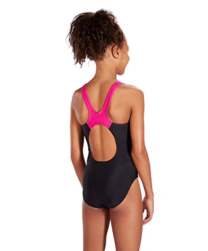 Speedo Mädchen Boom Splice Muscleback, Black/Electric Pink, 32″ (13 yrs) - 3