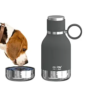 Asobu Dog Bowl Attached to Stainless Steel Insulated Travel Bottle for Human 33 Ounce (Smoke)