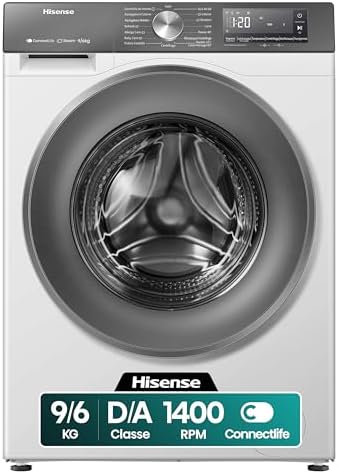 Hisense WD3S9043BW7 Lavasciuga 9 + 6 Kg, 1400 Rpm, 15 Programmi Automatici, Vapore, Motore Inverter, Classe Energetica A-30%/D, Display Led, Grigio, WiFi