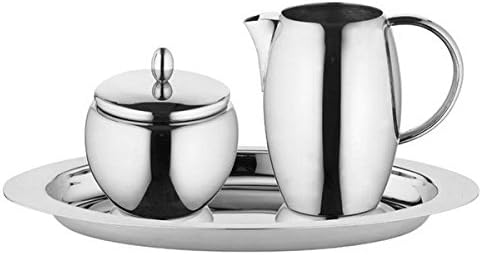 Elia 3 Piece Creamer Set - Stainless Steel Tray, Creamer Jug &amp; Sugar Pot
