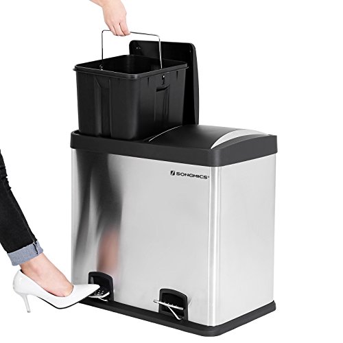 Songmics Mülleimer Abfalleimer 48 L für Küche Mülltrennsystem mit Pedal Edelstahl LTB48L - 4