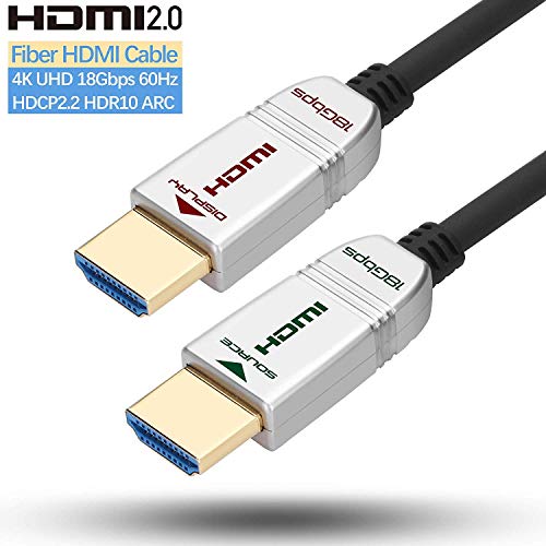 FeizLink Cable HDMI de Fibra Óptica 12m, HDMI 2.0 4K 60Hz UHD 18Gbps Dolby Vision HDR HDCP2.2 ARC CEC Ethernet para Apple TV/Xbox / PS4 / 4K Proyector/Cine en casa/Reproductor de BLU-Ray