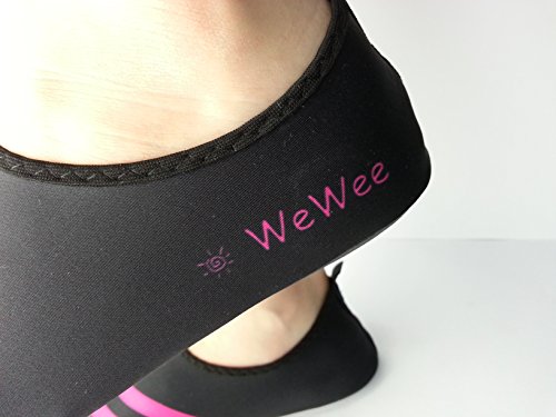 WeWee Sehr bequeme Damen Barfußschuhe aus elastischen Neopren, schwarz mit drei pinken Streifen, geeignet für ganz viele Indoor Aktivitäten: im Fitnessstudio,für Crossfit, Zumba, Tanzen, Yoga und als Wasserschuhe aber auch zu Hause als Hausschuhe - 9