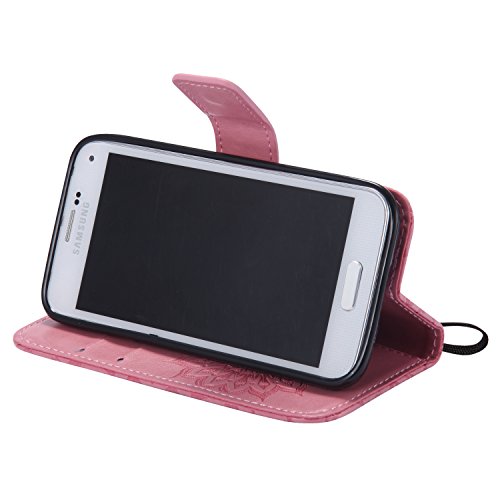 Lonchee Samsung Galaxy S5Mini G800 SM-G800 Leder Wallet Tasche Brieftasche Schutzhülle , Sonnenblumen geprägten Muster Design Hochwertige PU Leder Folio Tasche Case Hülle im Bookstyle mit Standfunktion Kredit Kartenfächer (rosa) - 5