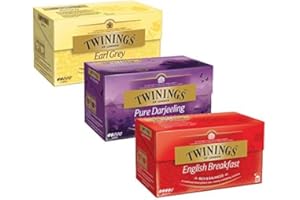 Twinings paquete de 3 Earl Grey, Pure Darjeeling, desayuno inglés, 25 bolsas cada una, (3x50g)