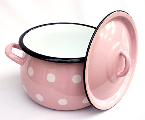 DanDiBo Topf 4,5 L Kochtopf 502w Rosa mit weißen Punkten emailliert Töpfchen Emaille Kasserolle Emailtopf Induktion - 4