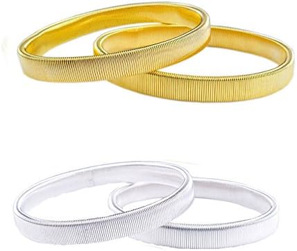 2 Pair of Stretchy Anti-slip Shirt Sleeve Holder Elastic Metal Armband Garter Silver&amp;Gold