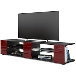 Vladon Meuble TV Armoire Basse Movie V2, Corps en Noir Mat/Façades en Bordeaux Haute Brillance