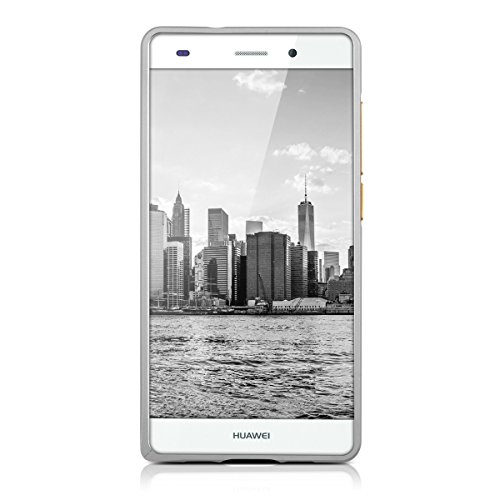 kwmobile Carcasa bumper de aluminio para el Huawei P8 Lite  2015  en plata - Protecci  n extra fina y resistente para tu m  vil