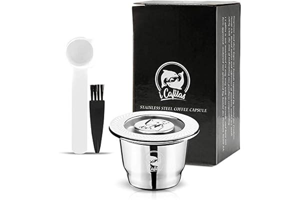 i Cafilas Acier Inoxydable Capsule Espresso Crema Café Rechargeable Réutilisable Pour Machine À Café Nespresso + 1 Cuillère + 1 Pinceau (Capsule)