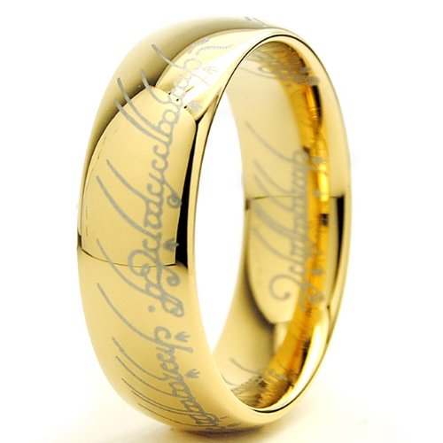 Ultimate Metals Co. - Anello da 7 mm in tungsteno, motivo: "Il Signore degli Anelli", placcato oro, tungsteno, 30, cod. WCR1123613