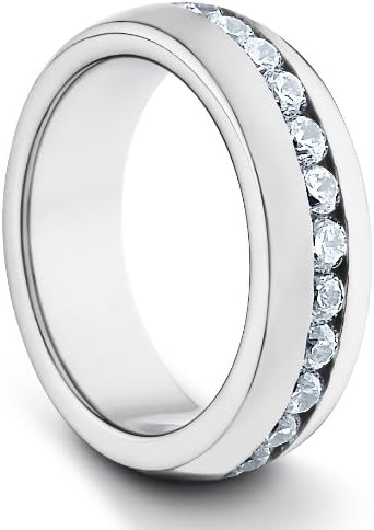 6MM Titanium Ladies/Mens/Unisex Comfort Fit Wedding Band Ring w/ Polished Finish &amp; CZ Diamonds (Available Sizes H-V Including Half Sizes)