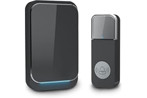 AIPOTEC Timbre Inalámbrico para Puerta, Timbre Puerta de Casa de 300m Alcance Timbre Inalámbrico Exterior Impermeable IP55 con 38 Tonos de llamada, 4 Niveles de Volumen, Indicador LED (Negro)