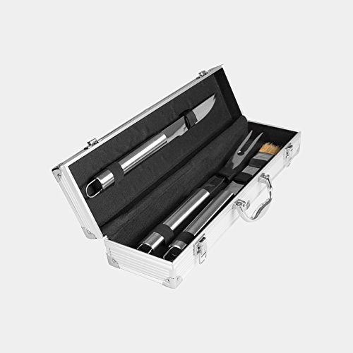Rustler RS-0555 Grillbesteck Set im Aluminium Koffer, 3-teilig, silber, 45 x 24 x 45 cm - 4
