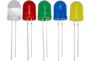 Cleiscry 50 Stücke 10MM Leuchtdioden Set Packung mit 5 Farben 10 Stück pro Farbe LED Leuchtdiode Rot Blau Grün Gelb Weiß Led Licht Diffus Dioden 2 Pin Rundkopf Led-dioden Sortiment Kit