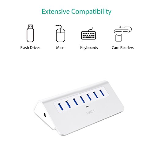 AUKEY USB3.0 Hub 7 Ports mit Netzteil Aluminum kompatibel mit Windows XP/Vista/7/8 / Linux und Mac, für USB 3.0 kompatiblen Geräten Apple Stil - 2