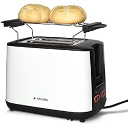 Navaris Grille-Pain - Toaster Double paroi avec 2 Compartiments et ramasse-miettes - Décongélation réchauffage arrêt avec 6 Niveaux de brunissage