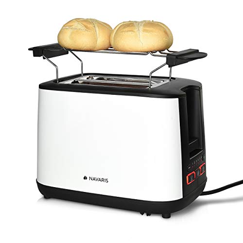 Navaris Grille-Pain - Toaster Double paroi avec 2 Compartiments et ramasse-miettes - Décongélation réchauffage arrêt avec 6 Niveaux de brunissage