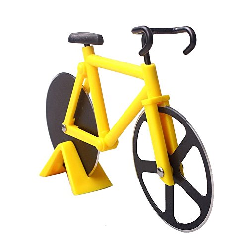 SSSC Edelstahl-Fahrrad-Pizza-Messer-kreativer Kuchen-Messer-Stück-Rad-Scherblock (YELLOW) - 3