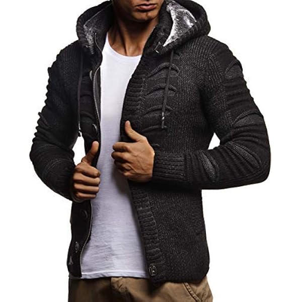 Leif Nelson Maglione Uomo Felpa a Maglia Collo a Scialle LN-5575 Grigio