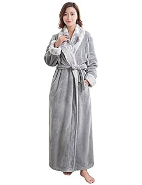 Damen Luxury Mikrofaser Bademantel, Morgenmantel weich und super flauschig, Coral Fleece Saunamantel lang