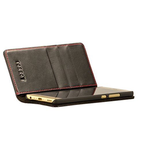 Funda Huawei P9  Genuina Funda De Piel  Con Funci  n Stand Para El Huawei P9  Dise  o Delgado  Ranuras Para Tarjeta  Ranuras Para Billetes  Cierre Magn  tico  Negro  Hecho Por TORRO