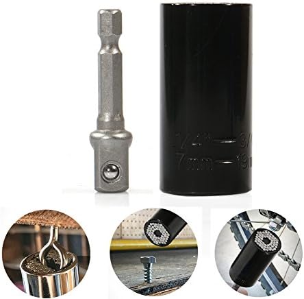 HEHEINC Universal Socket Set Multi-function 7mm-19mm Socket Drill Adapter Metric Wrench Ratchet Professional Repair Hand Tools Kits (Black)