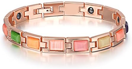 Multicolored Magnetic Therapy Bracelets Opal Link Bracelets Pain Relief for Women (Rose Gold)