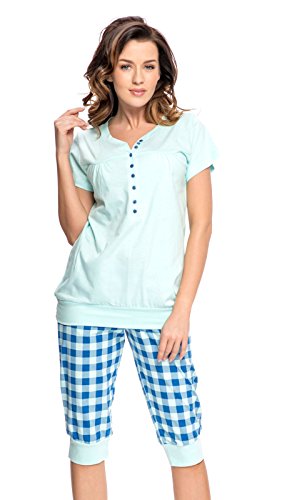 Mija - Nursing Breastfeeding 100% cotton 2-peace Pyjama Set 5063 (M, Mint)