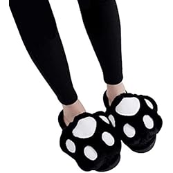 LUOEM Zapatillas de Estar por Casa Zapatillas Peluche Invierno Antideslizante Pantuflas Zapatillas Garras de Animal Mujer (Patas Gato Negro) size 39-40